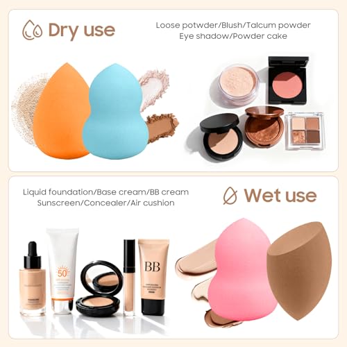 QSdywlyd 15 Pcs Multicolor Makeup Sponge Set - Latex-Free, Soft & Reusable Beauty Makeup Sponge for Wet/Dry Use Blending Powder Puff for Foundation & Concealer Washable Makeup Sponges