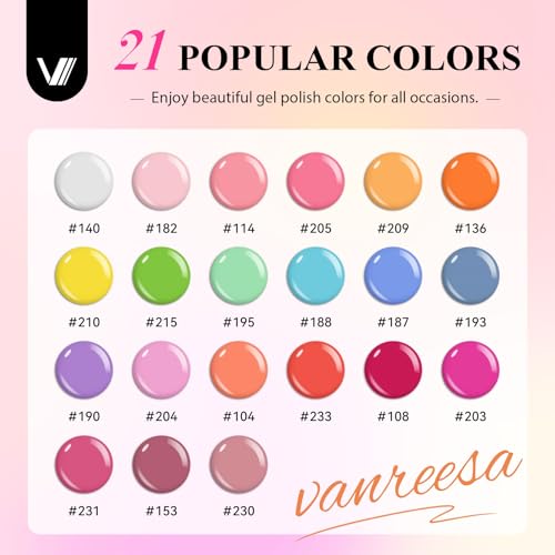 VANREESA 24 Pcs Gel Nail Polish Set 21 Popular Colors Gel Nail Polish Base Coat Glossy & Matte Top Coat White Pink Green Blue Purple Nail Kit Gifts for Women DIY at Home