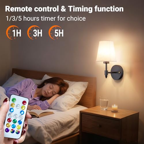 Image of YHCDLAMP Peel and Stick Wall Sconces, No Drilling Stick On Wall Sconce, Wireless Battery Operated Wall Lights, Adhesive Wall Lamp with 10000mAh Battery Bulb for Bedroom Living Room Decor