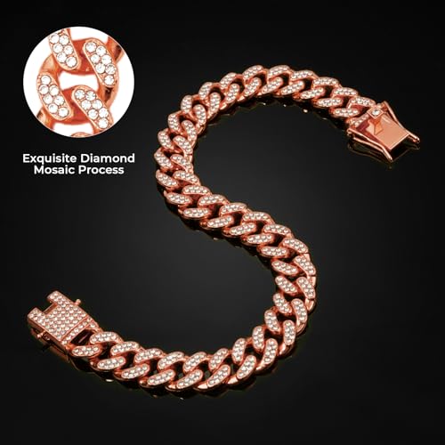 Image of Rosegold Dog Chain Diamond Collar Walking Metal Chain Collar with Secure Buckle, Pet Cuban Style Collar Jewelry Accessories for Small Medium Large Dogs, Available in Pet Gift (Rosegold, 20inch)