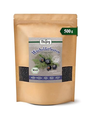 Biojoy Bayas de Enebro secas Orgánicas (500 g), enteras y sin aditivos (Juniperus communis)