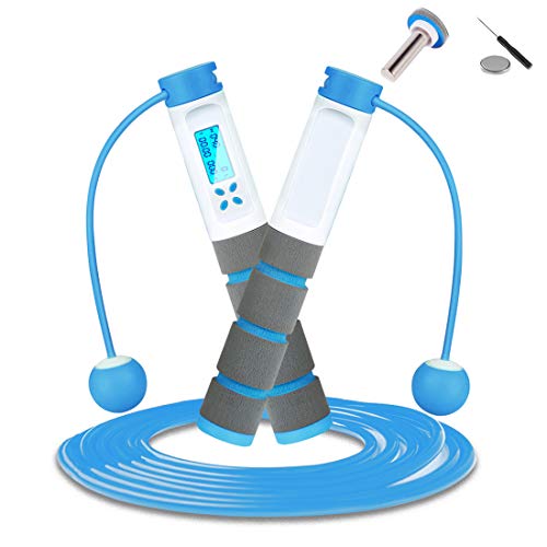 Untyo Jump Rope Digital Weighted Handle Workout Jumping Rope with Calorie Counter for Training Fitness Adjustable Exercise Skipping Rope for Men Women Kids Girls(Blue)
