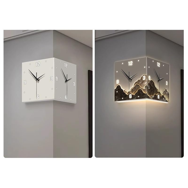 Horloge d'angle murale sans trou 26cm solution pour angle de mur vide