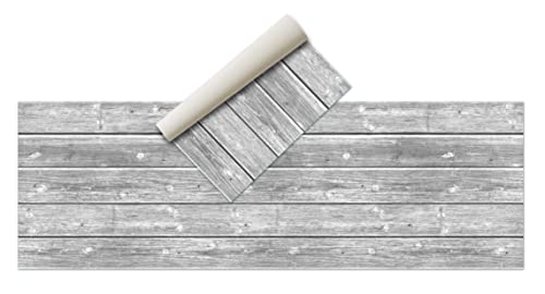 Tapis vinyle en bois - Différents motifs - Tapis de cuisine, salon, salle à manger antidérapant - Tapis de chambre - éponge et sol PVC (180 x 60 cm, bois, gris) Cover