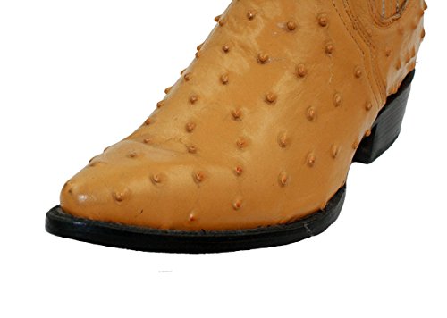 Men Genuine Ostrich Print Short Ankle Western j Toe Boots3