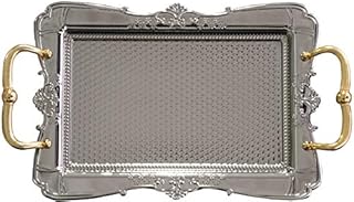 BAYKUL Turkish Ottoman Coffee Tea Beverage Silver Vintage Serving Square Tray, Luxury Metal Chrom Moroccan Decorative Breakfast Dinner Table, Ottoman Trays Extra Large (Silver)
