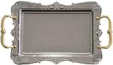 BAYKUL Turkish Ottoman Coffee Tea Beverage Silver Vintage Serving Square Tray, Luxury Metal Chrom Mo
