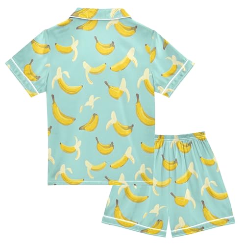 Delicious Cute Banana Summer Satin Pajama Set, Cute Button-Down Sleepwear Pj Set for Sleep Wears2