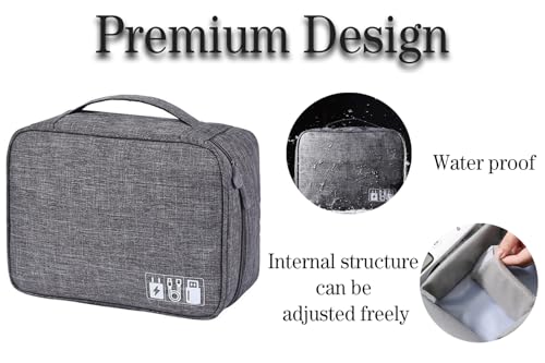 Electronics Organizer, Waterproof Portable Digital Storage Bag, Travel Cable Organizer Case-Grey
