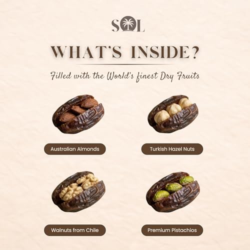 Image of Premium Dates Gift Box with Assorted Nuts - Stuffed Khajoor with Almond, Pistachio, Hazelnut & Walnut | Healthy Dry Fruit Snack | Luxury Gift Pack (24 Pcs)