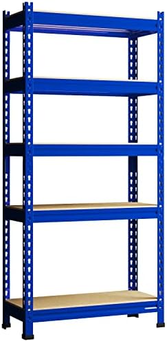 PrimeZone Storage Shelves 5 Tier Adjustable Garage Storage Shelving, Heavy Duty Metal Storage Utility Rack Shelf Unit for Warehouse Pantry Closet Kitchen, 28" x 12" x 59", Blue