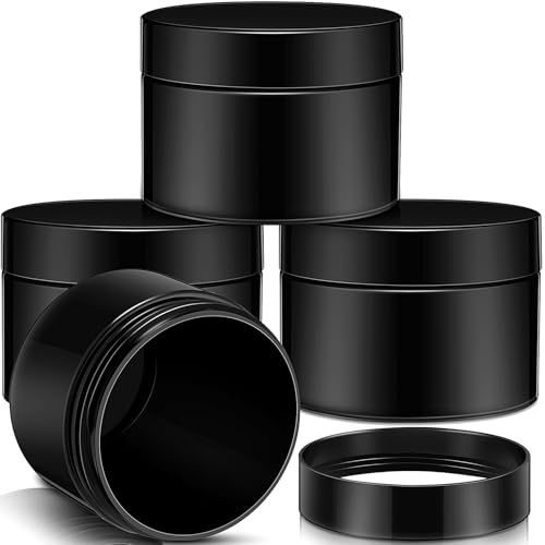 Image of Patelai 4 Pcs Plastic Jars Wide Mouth with Lids,4 Ounce,Pure Black