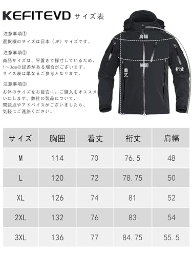 [KEFITEVD] 防寒着 メンズ バイクジャケット 冬用 釣りウェア アノラック ジャケット 撥水 ソフトシェルパーカー防風 ライダースジャケット ミリタリー キャンプ アウター 黒 ブラック XL 7枚目