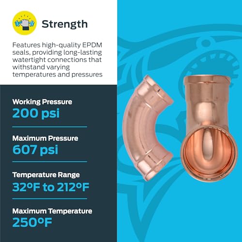 Image of SharkBite 4 x 4 Inch 90 Degree Elbow, Copper Press Plumbing Fitting, UPR02105