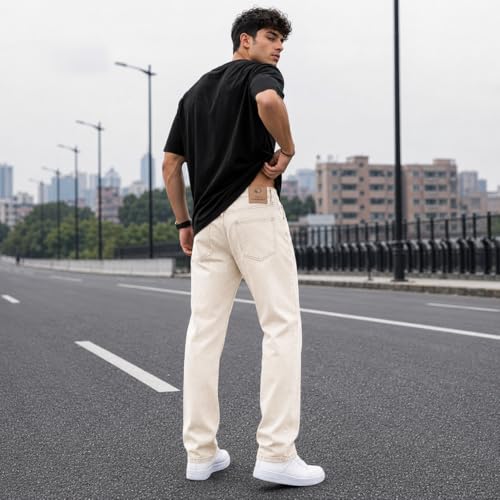 Image of THIRD QUADRANT Men's Relaxed Fit Non-Stretch Blue Denim Jeans | Classic Straight Leg | Everyday Jeans