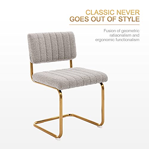 Zesthouse Mid-Century Modern Dining Chairs With Gold Metal Base, Accent Armless Kitchen Chairs With Channel Tufting, Upholstered Boucle Fabric Side Chairs, Set Of 2, Grey Khaki #TOP1