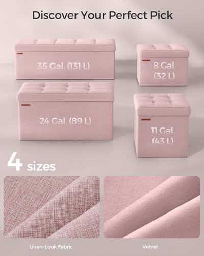 Image of SONGMICS MAZIE Collection - 43 Inches Folding Storage Ottoman Bench, Ottoman Foot Rest, End of Bed Bench, Storage Chest, Load 660 lb, for Living Room, Bedroom, Entryway, Jelly Pink ULSF077R11