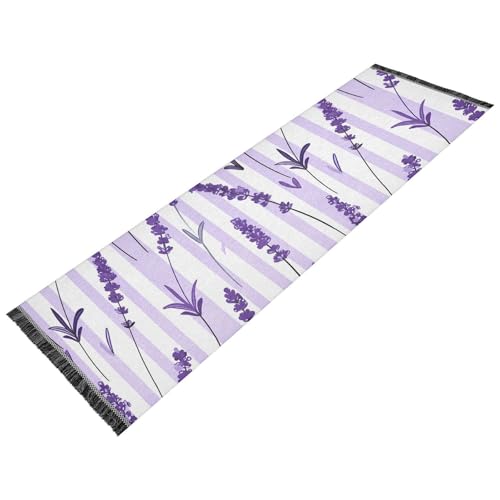 Striped Lavender Flower Purple Runner Rug for Hallways Kitchen Rugs Washable Rug for Laundry Entryway Bedroom 72 * 23.5 in