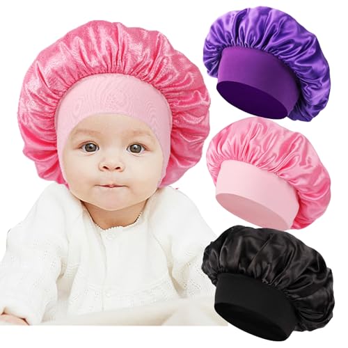 Image of Haniraba 3 Pcs Baby Bonnets for Sleeping,Silk Sleep Cap for Baby Girls and Boys