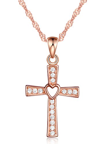 Infinite U pendentif collier-la croix classique et le cur ciselé-925 argent et zircon-pour femmes/filles