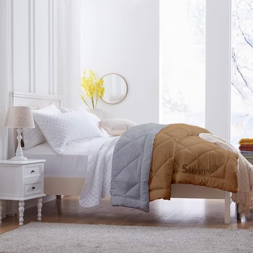 Image of 600 GSM Heavy Winter Single Bed Comforter | Microfiber, Breathable, Reversible,Soft, Lightweight & Machine Washable Comforter for Single Bed 60x90 Inch - BeigeSilver
