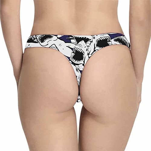 Interestprint Women's Thong, Angry Shark White Pattern Comfort Underwear Ladies Panties Thongs For Women No Show Thong Underwear Underwear Sexy Xs #TOP1