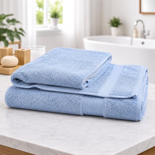 Image of Luxury Bath Towel for Men & Women | Ultra Soft & Super Absorbent 600 GSM Premium Cotton Feel Towel | Large Size 70 x 140 cms | Quick Dry Daily Use Bathroom Towel | 1 Piece - Sky Blue