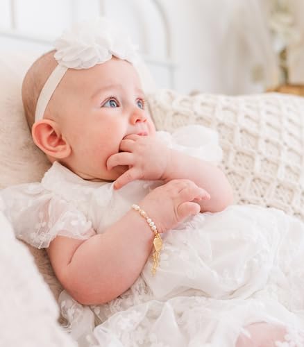 Cherished Moments 14K Gold-Plated Custom Cherished Babe to Bride Cross Bracelet Gift for Infant Baby Baptism or Christening with Cultured Pearls and Engraved Heart2