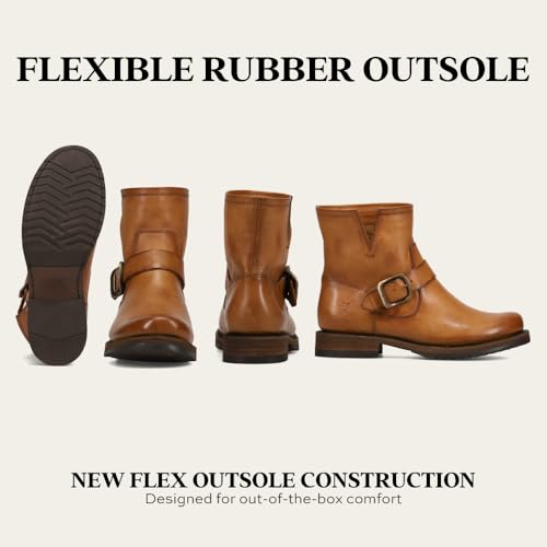 Image of Frye 5 inch Veronica Booties for Women - Full-Grain Brush-Off Leather with Antique Metal Hardware and Rubber Outsole, Genuine Stitch Welt Construction