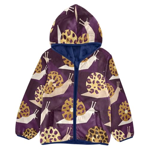 Snail Pattern with Leopard Toddler Fleece Jacket Girl Boys Hooded Fleece Jacket Coat Warm Outwear Zip-up 3-10T