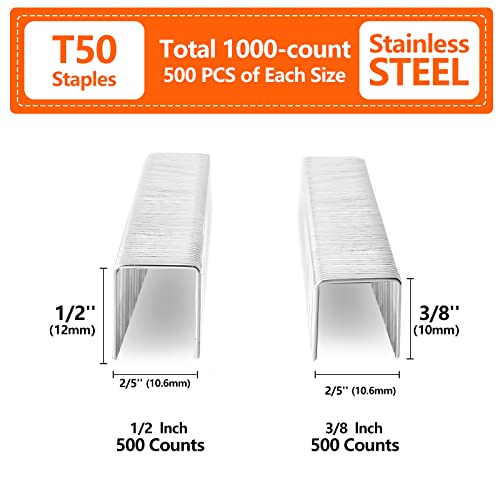 Image of Heavy Duty T50 Staples 1000-Count 2 Sizes 304 Stainless Steel