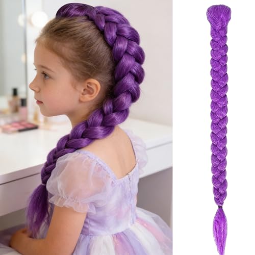 CATMEYE Long Purple Braid Ponytail Extension 26 Inch Synthetic Clip-In Braided Hairpiece for Cosplay Halloween & Costume Parties Easy Wear Natural Look (purple)
