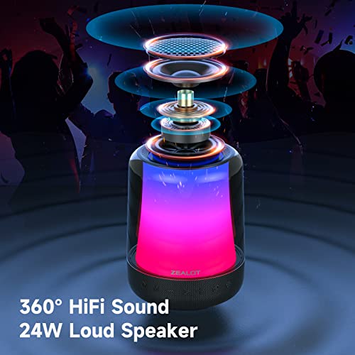 Zealot Bluetooth Speaker, Portable Bluetooth Speaker With 11 Colors Lights, 24W Loud Hd Stereo Sound, Super Bass Wireless Speaker,V5.2 Bluetooth, Dual Pairing,Tf Card/Usb/Aux For Party,Home,Outdoor #TOP1