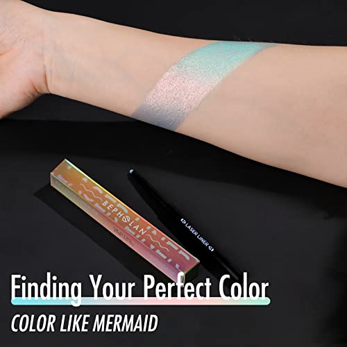 Bepholan Pink Blue Eyeliner Pencil,2-In-1 Color Waterproof Glitter Gel Eyeliner Pen Makeup Highligter,Korean Mermaid Makeup Waterline Eyeliner,Cream Smudge Proof Holographic Teal Eye Liner (Fairy Tale) #TOP4