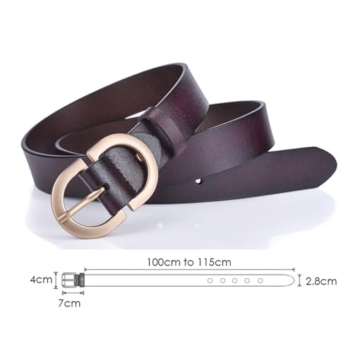Official Authentic Woman Leather Belt Golden Alloy Buckle Natural Cowhide Ladies Jeans Belt Trousers Belt Female Belts for Women(100cm,Color 5)4
