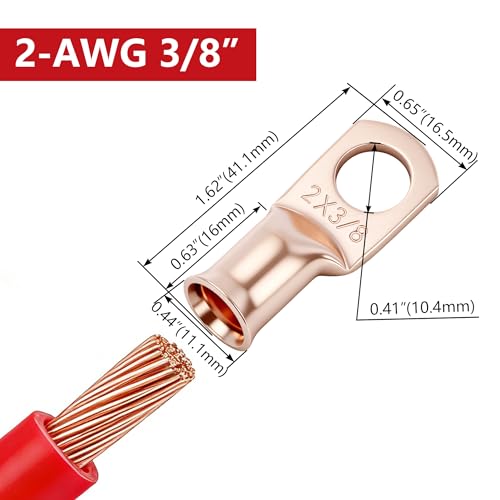 Terminales de anillo resistentes M10 con extremos de cobre para cable calibre 2 4