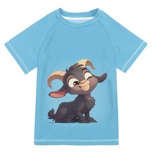 Cartoon Goat Blue Kids Bathing Suits Girls UV Protection Basketball Shirt Swimwear Beach Tops 3T