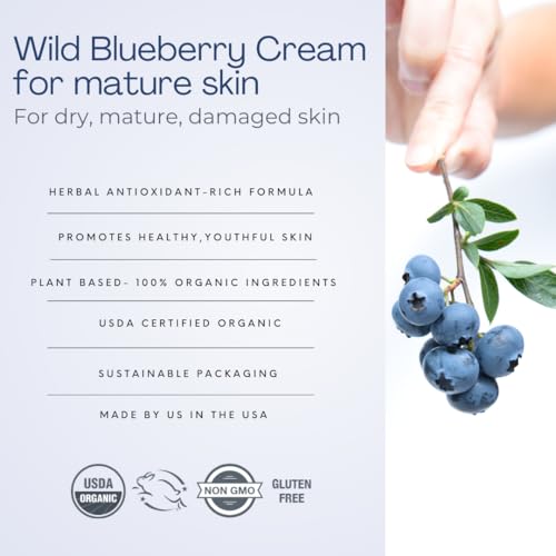 Organic Meadow Herbals Wild Blueberry Cream for Mature Skin (1.6 oz) - USDA Certified Organic. Promotes Younger-Looking Skin - Woman-Owned & Operated Since 1994