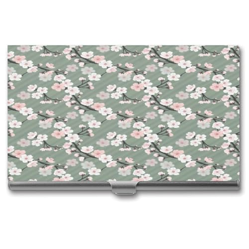 SEBNATAL Lightweight White Cherry Pink Blossoms Flowers Business Card Holder for Adults, Fashion Business Card Case, Compact Square Cards Cases