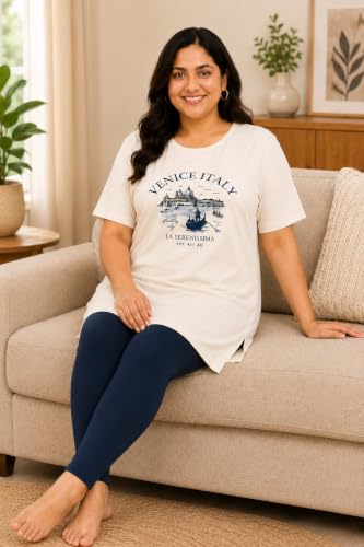 Image of In Love Women Cotton Regular Fit Plus Size Long-Line Chest Print T-Shirt with Pocket