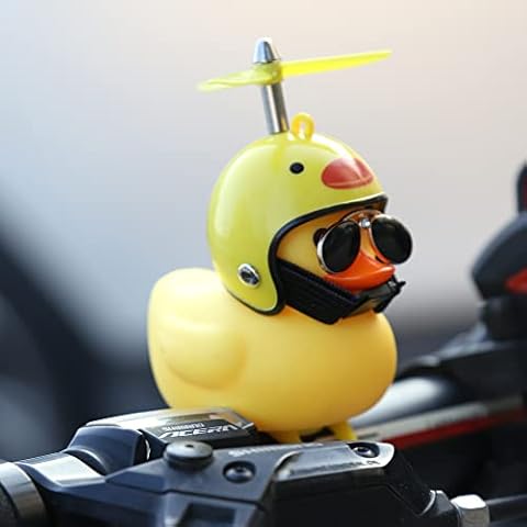 Fahrradklingel Ente mit Helm Licht, gelbe ente fahrradklingel, Fahrradhupe Ente mit Propeller, Gummi Gelb Ente Auto Ornament Cover