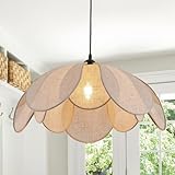 CNQTLL Large Flower Rattan Chandelier, 22in Boho Coastal Pendant Lights, Hand Woven Wicker Lighting Fixture, Hemp Rope Hanging Ceiling Lights for Kitchen Island, Dining Room, Living Room, Bedroom