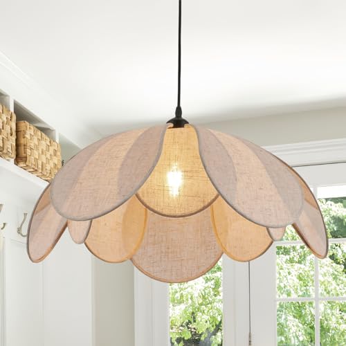 CNQTLL Large Flower Rattan Chandelier, 22in Boho Coastal Pendant Lights, Hand Woven Wicker Lighting Fixture, Hemp Rope Hanging Ceiling Lights for Kitchen Island, Dining Room, Living Room, Bedroom