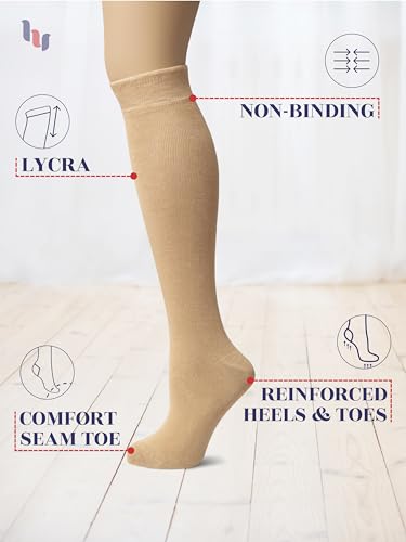 Image of Hugh Ugoli Women's Rayon Derived from Bamboo Knee High Socks Comfort Seam Long Dress Socks, Shoe Size 5-8 /8-11, 4 Pairs
