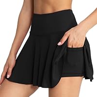 Rock mit Hose Drunter Tennis Sportrock Damen V Bund Hohe Taille Rock Damen Plissiert Tennisrock Geeignet für Golf Tennis Volleyball Laufen Fitnessstudio (Schwarz,M)