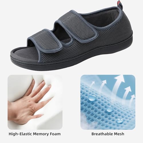 Image of Women's Slippers with Arch Support, Adjustable Open Toe Shoes for Diabetic | 5-Layer Construction, 60D Memory Foam, Machine Washable, Anti-Slip Outsole
