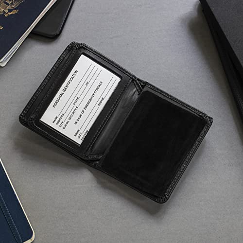 Black Leather Bifold Wallet Police Badge Holder with Removable ID Card Holder, Round4