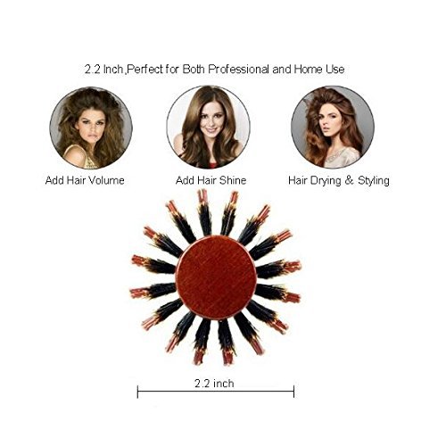 Minalo Styling Essentials 100% Natural Boar Bristles Hair Brush With Wood Handle, Round Comb Ruled 2.2-Inch #TOP2