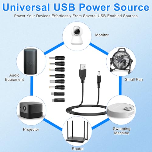 Image of TecoKart Multi Charging Cable - Universal 5V USB to DC Cable with 6 Connectors, DC 5V Charger Wire, USB Female to Male Extension Cord, DC Jack Connector for Trimmer, Camera & Electronic Devices