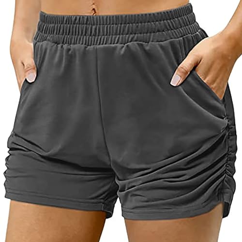 Summer Fashion Athletic Shorts 5 Inch Pleated Soild Color Casual Shorts Stretchy Waist Workout Running Beach Shorts2